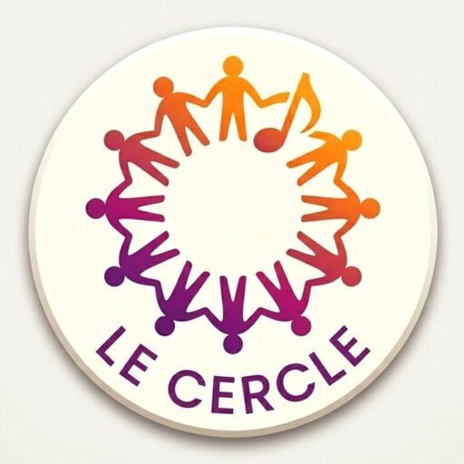 'Le Cercle'. Le symbole principal est un cercle formé par des silhouettes humaines stylisées se tenant par la main. À un endroit du cercle, les mains sont remplacées par une note de musique stylisée qui relie les deux personnes, symbolisant la culture comme lien social.